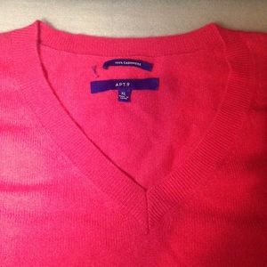 Apt 9 100% Cashmere V Neck Pink Sweater